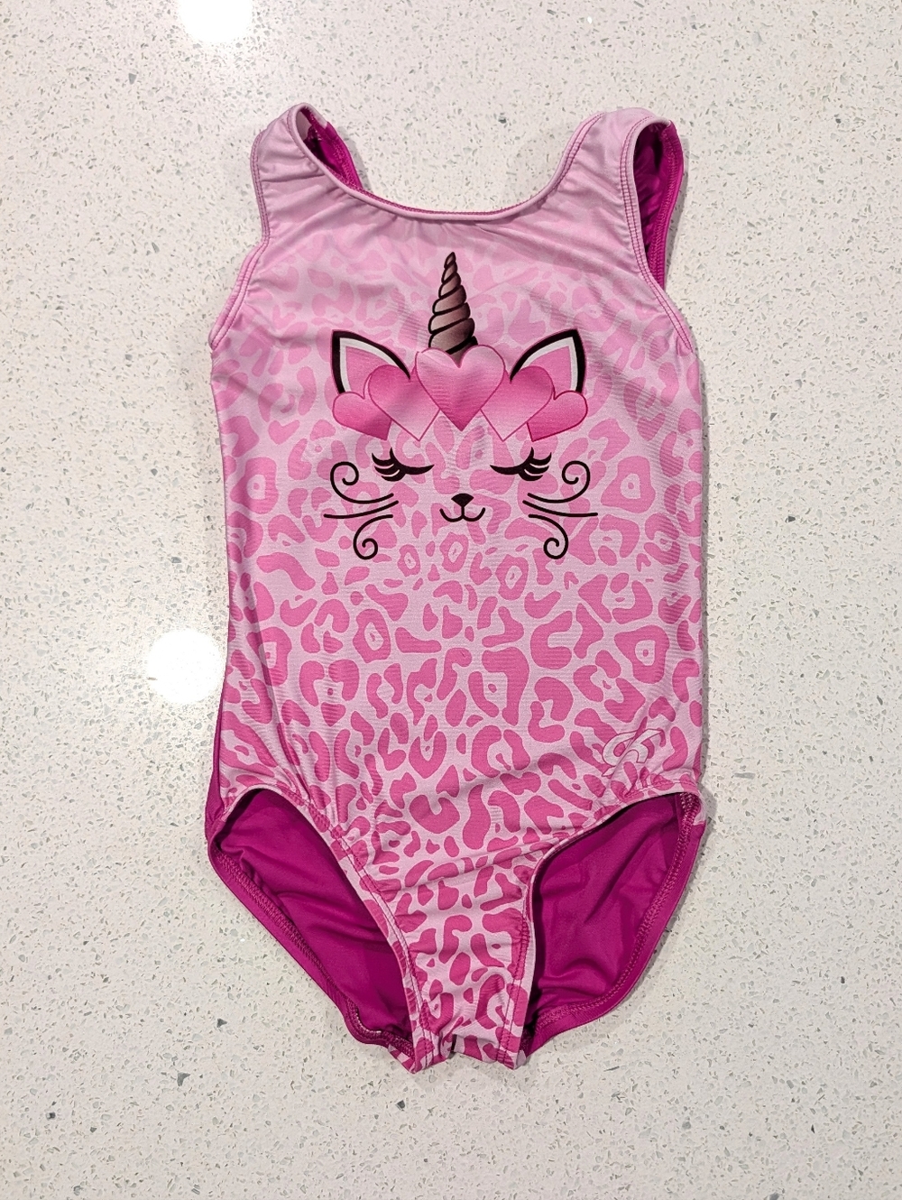 UNICORN GK ELITE Gymnastics Dance Leotard Small Neon PINK Leopard CATICORN Cat